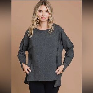 CHARCOAL Oversized Exposed Seam Top